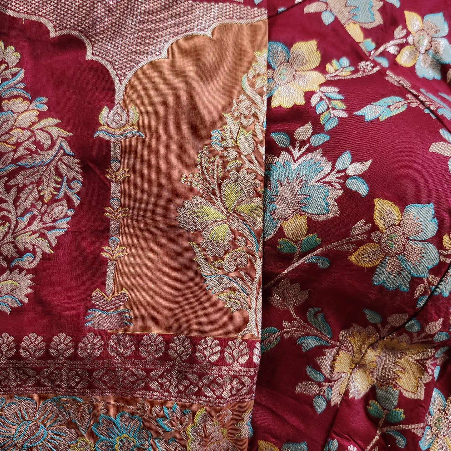 Shop Maroon Readymade Banarasi Long Sleeves Blouse Online - STORI