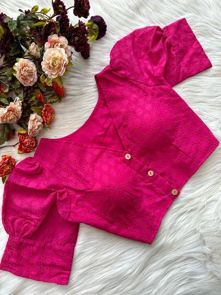 Hakoba Pure Cotton Solid Color Blouse With Puff Sleeves