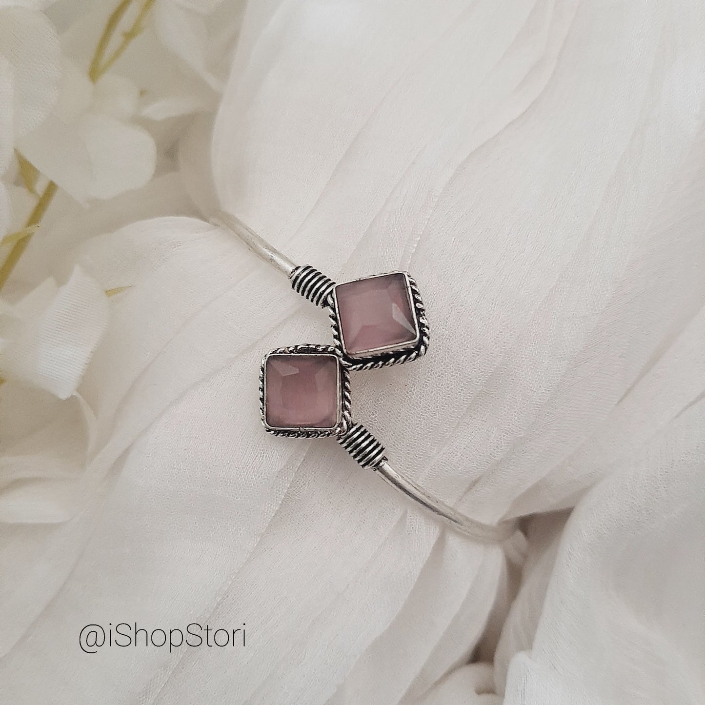 Maanika Dual Square Monalisa Stones Oxidised Bracelet