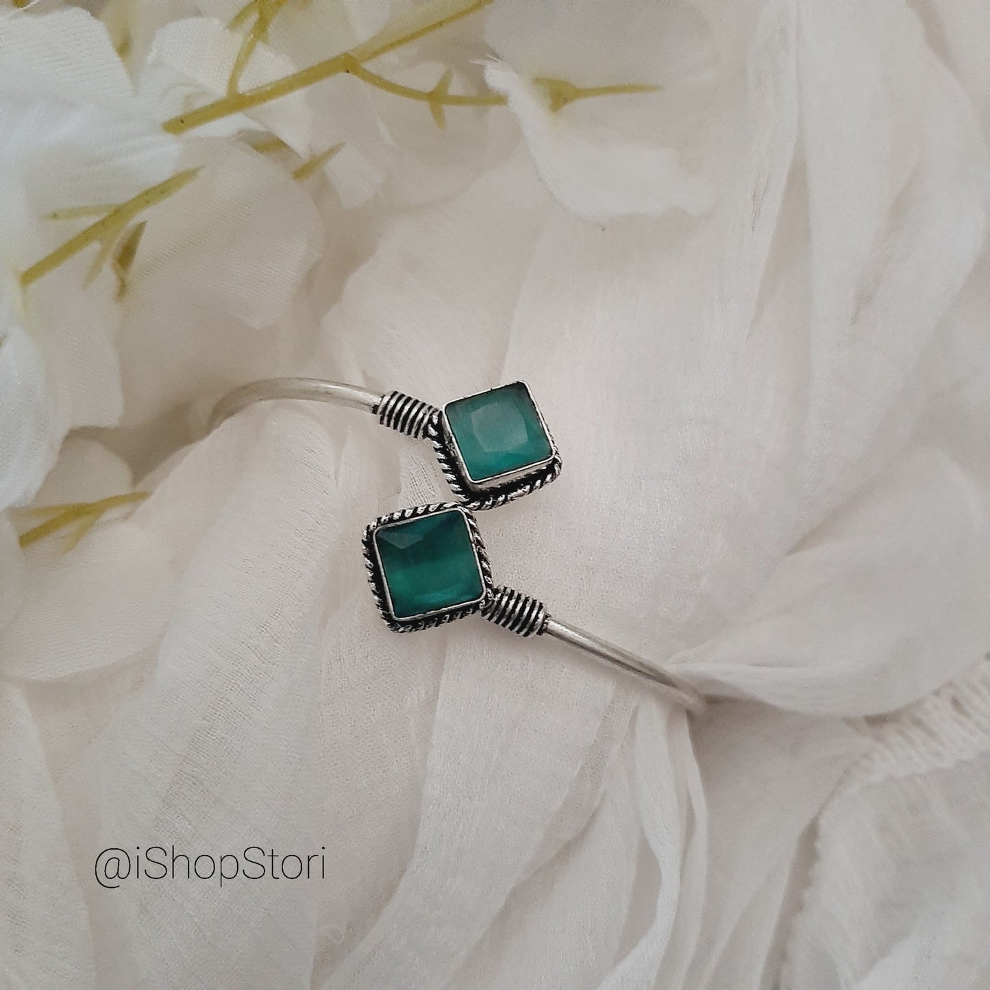 Maanika Dual Square Monalisa Stones Oxidised Bracelet