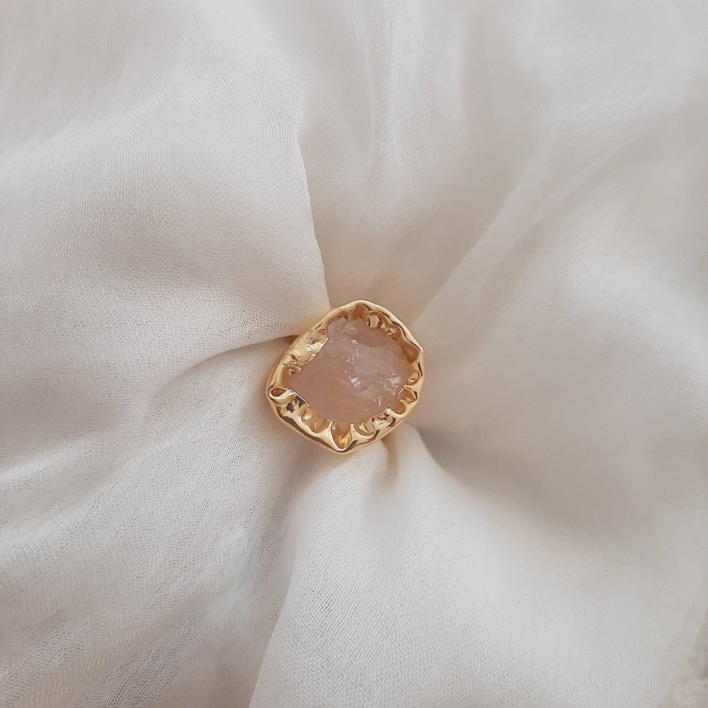 Rose Quartz Raw Stone Handmade Finger Ring