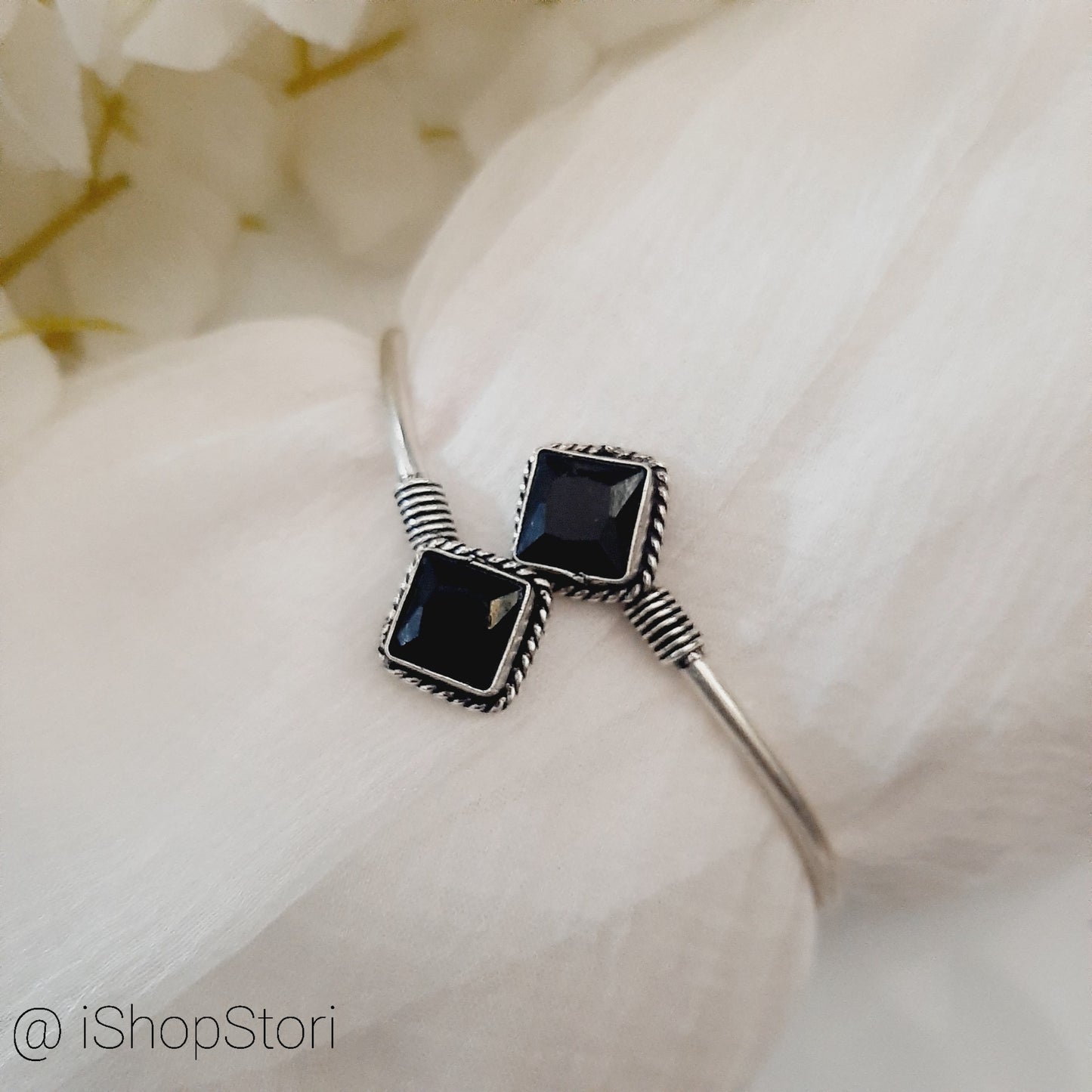 Maanika Dual Square Monalisa Stones Oxidised Bracelet