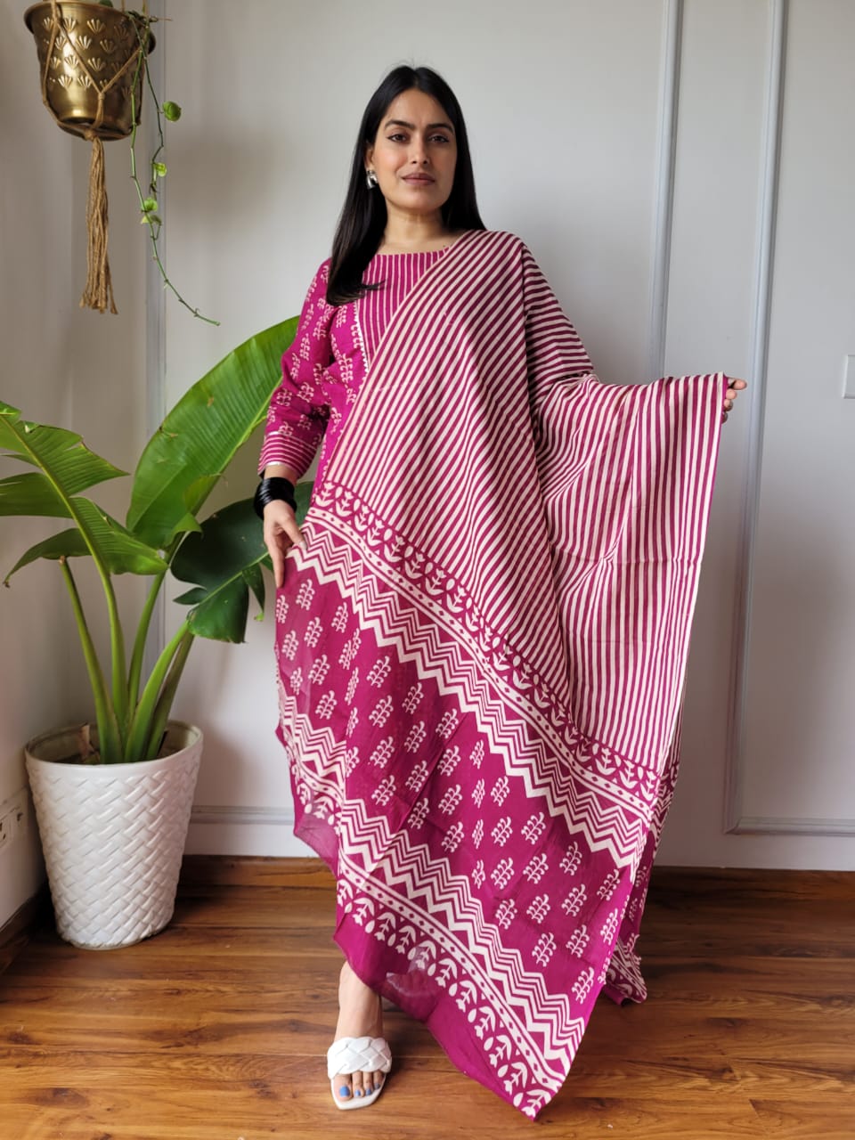 Pink Cotton Printed Straight Suit Set