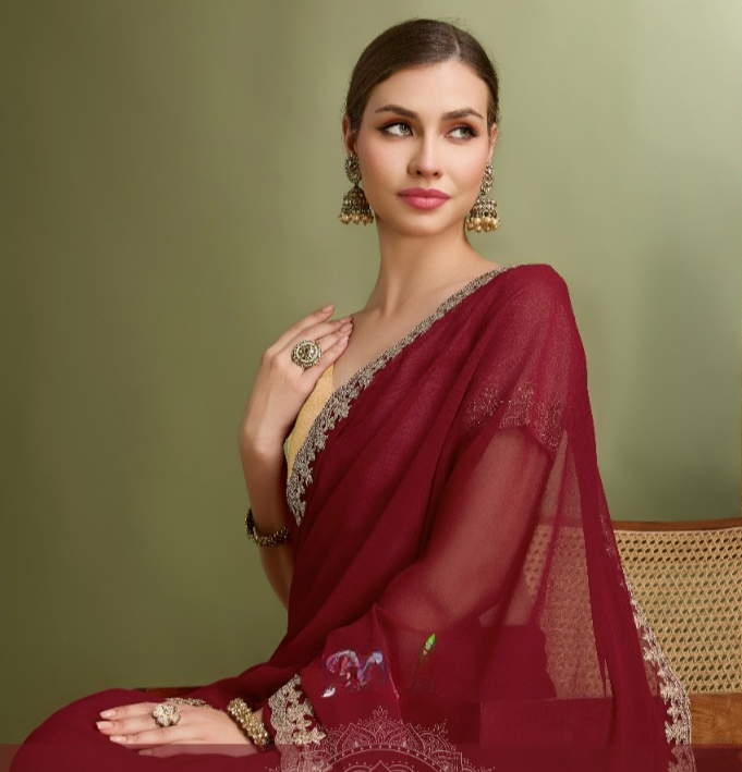 Buy Maroon Partywear Sarees Online at STORI