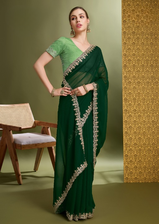 Buy Green Partywear Sarees Online at STORI