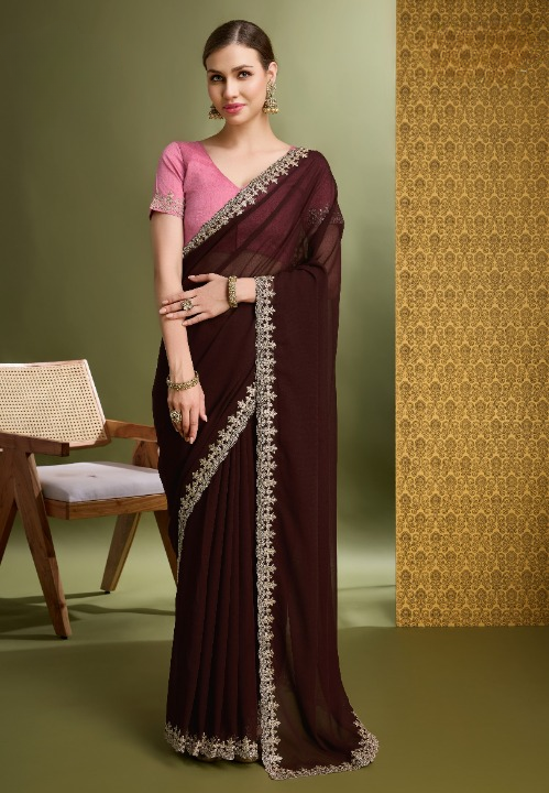 Buy Wine Partywear Sarees Online at STORI