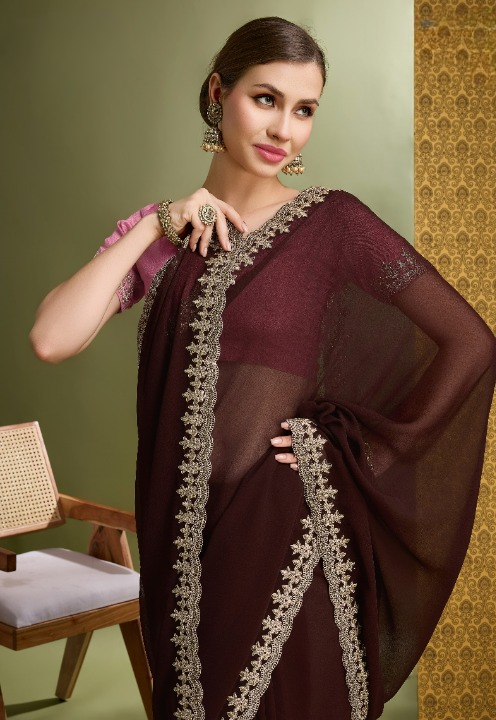 Buy Wine Partywear Sarees Online at STORI