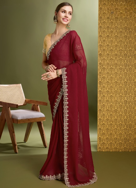 Buy Maroon Partywear Sarees Online at STORI