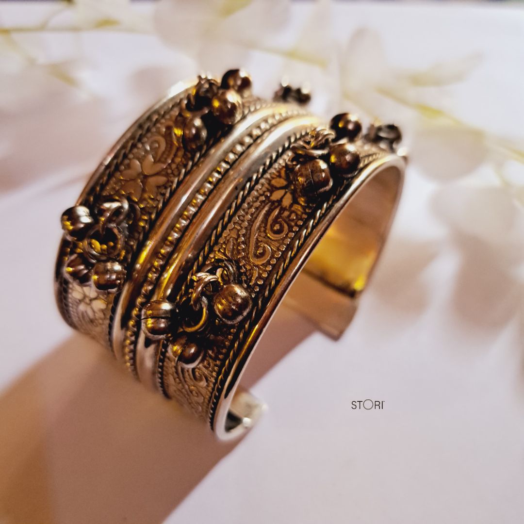 Maanvi Oxidised Adjustable Kada / Bracelet With Ghungroo