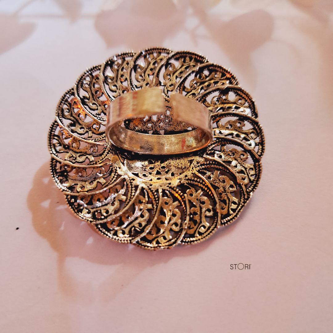 Round Handcrafted Oxidised Finger Ring