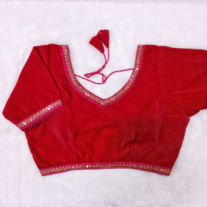 V-Neck Soft Velvet Designer Blouse