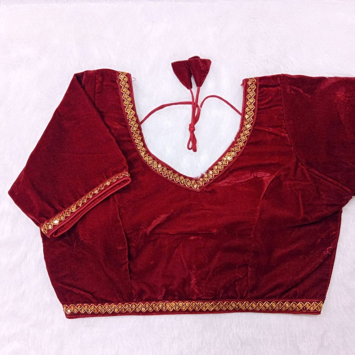 V-Neck Soft Velvet Designer Blouse