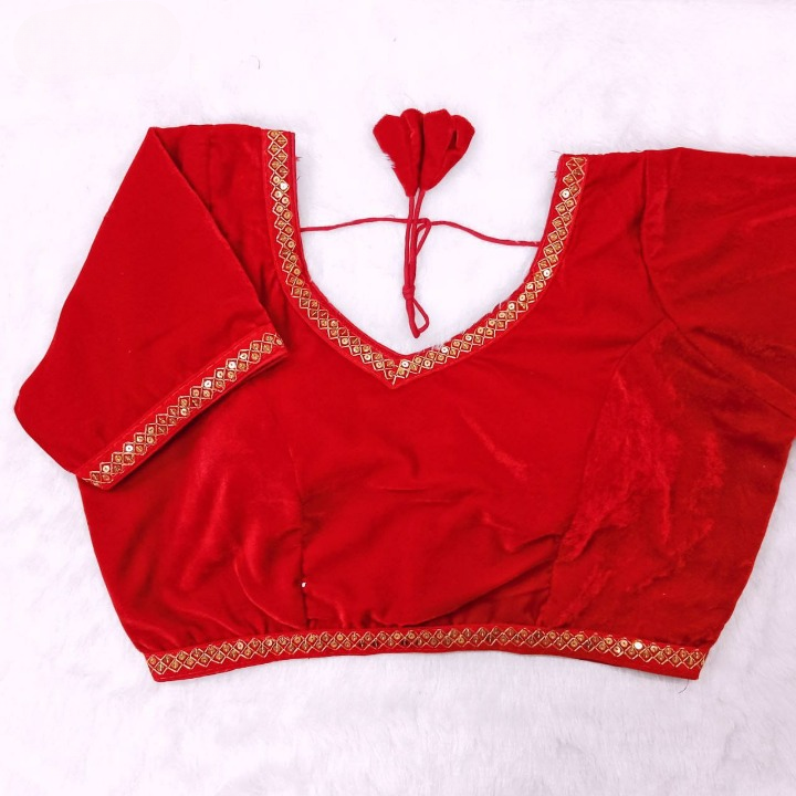 V-Neck Soft Velvet Designer Blouse