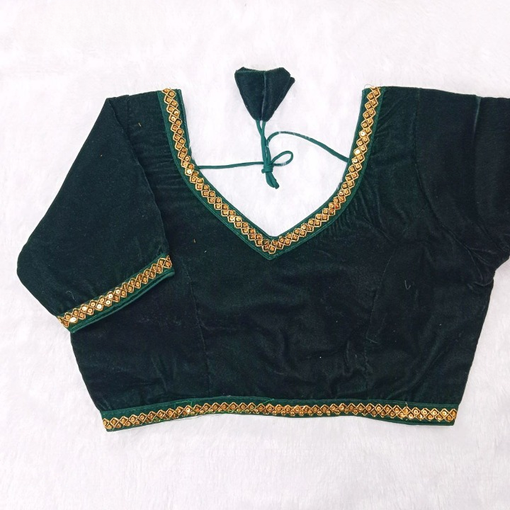 V-Neck Soft Velvet Designer Blouse