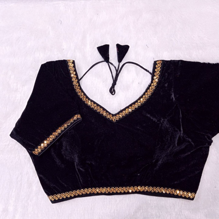V-Neck Soft Velvet Designer Blouse