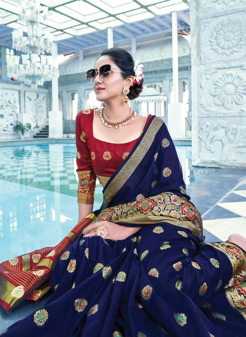 Navy Blue Handloom Weaved Cotton Saree