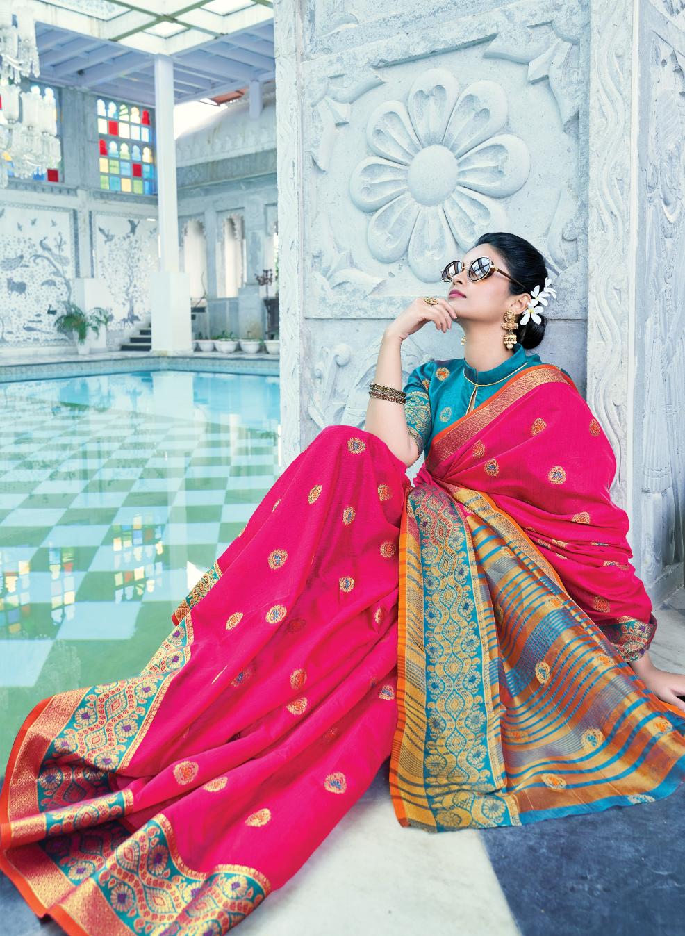 Fuschia Pink Handloom Weaved Cotton Saree