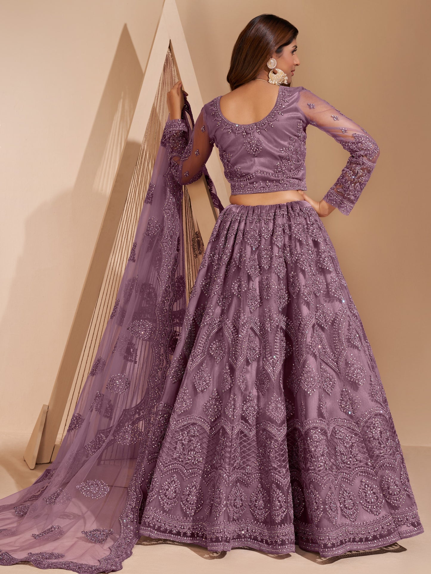 Bloom Mauve Heavy Embroidered Net Lehenga