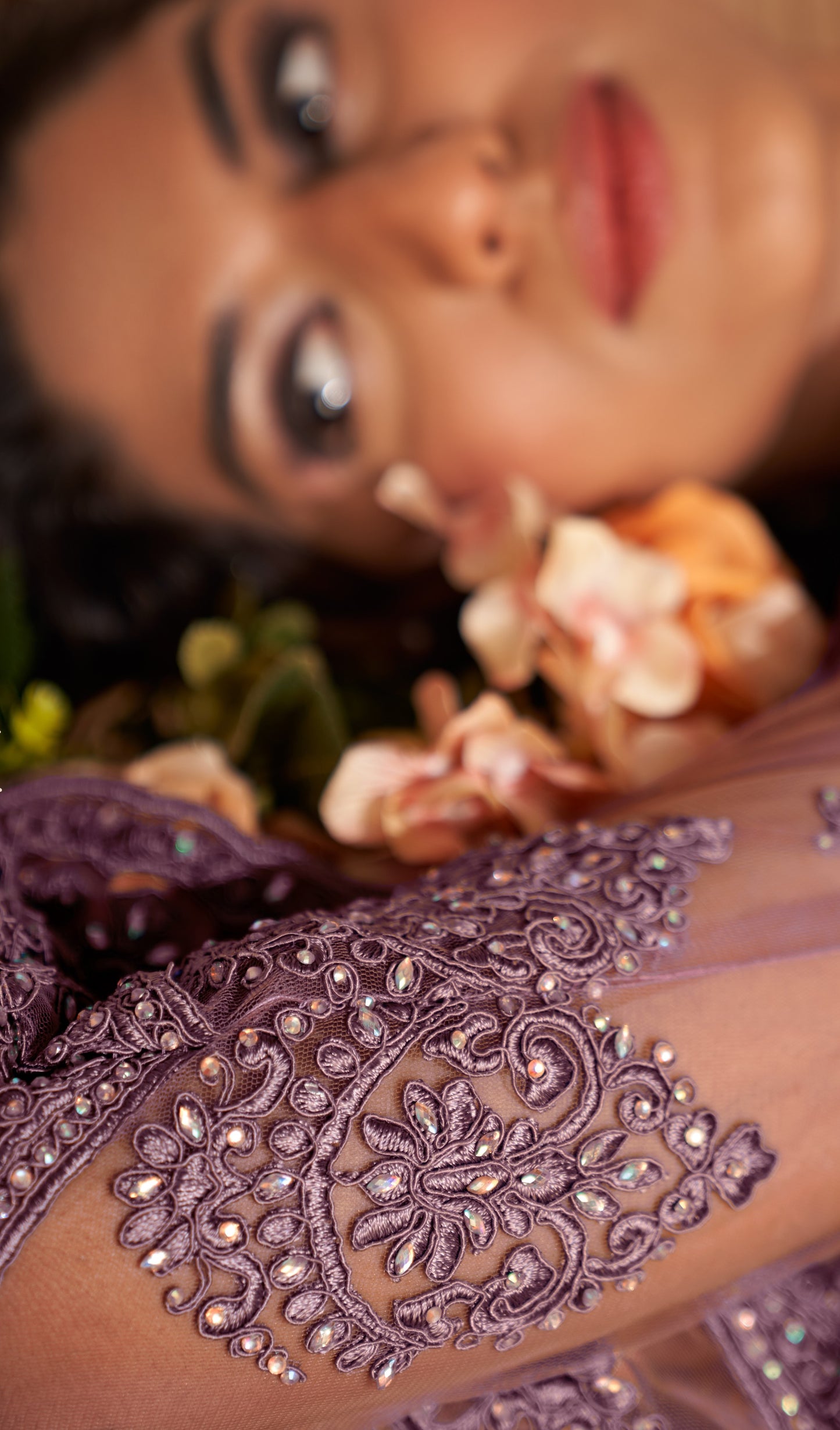 Bloom Mauve Heavy Embroidered Net Lehenga