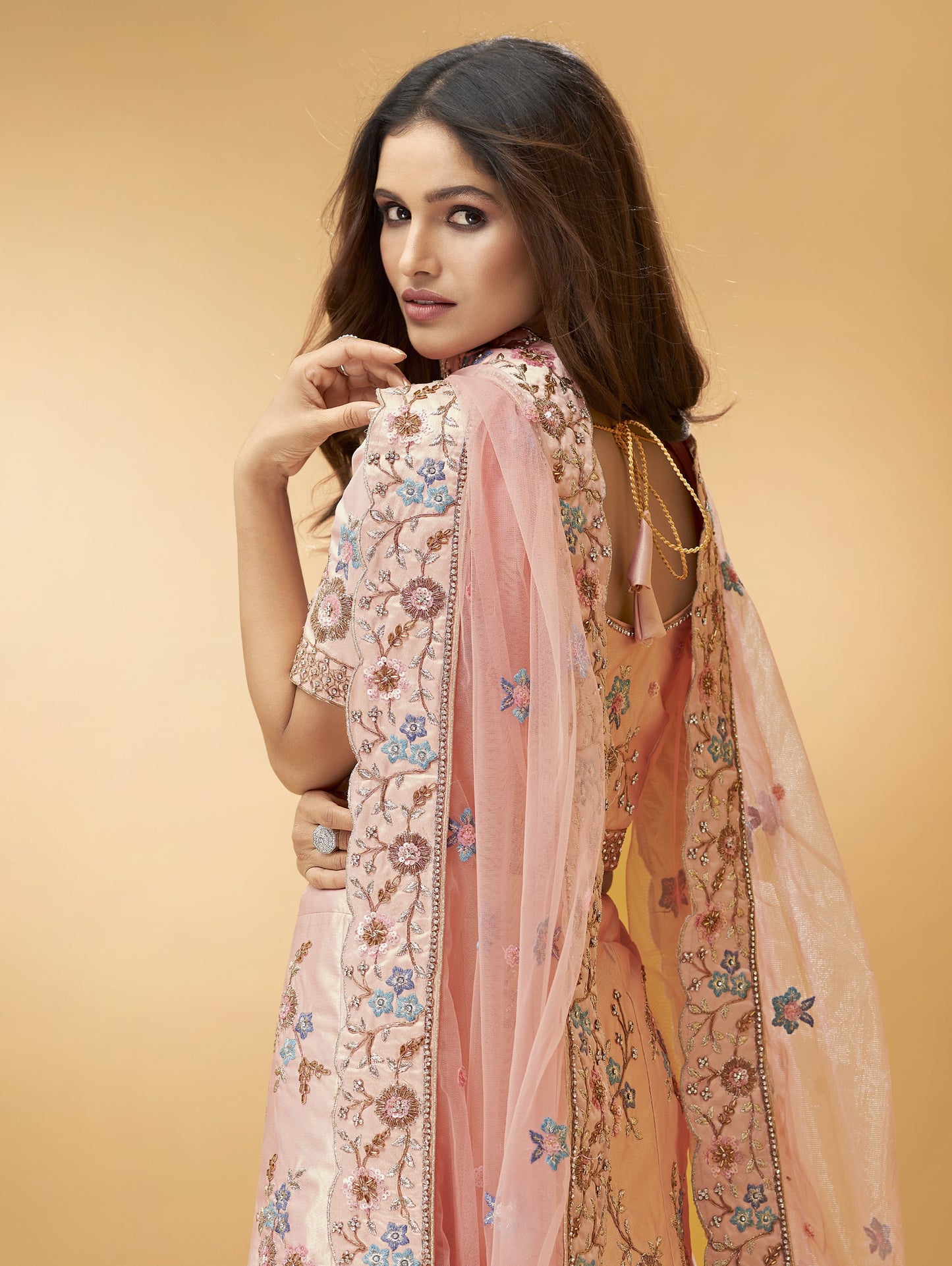 Lemonade Pink Embroidered Bridal Silk Lehenga