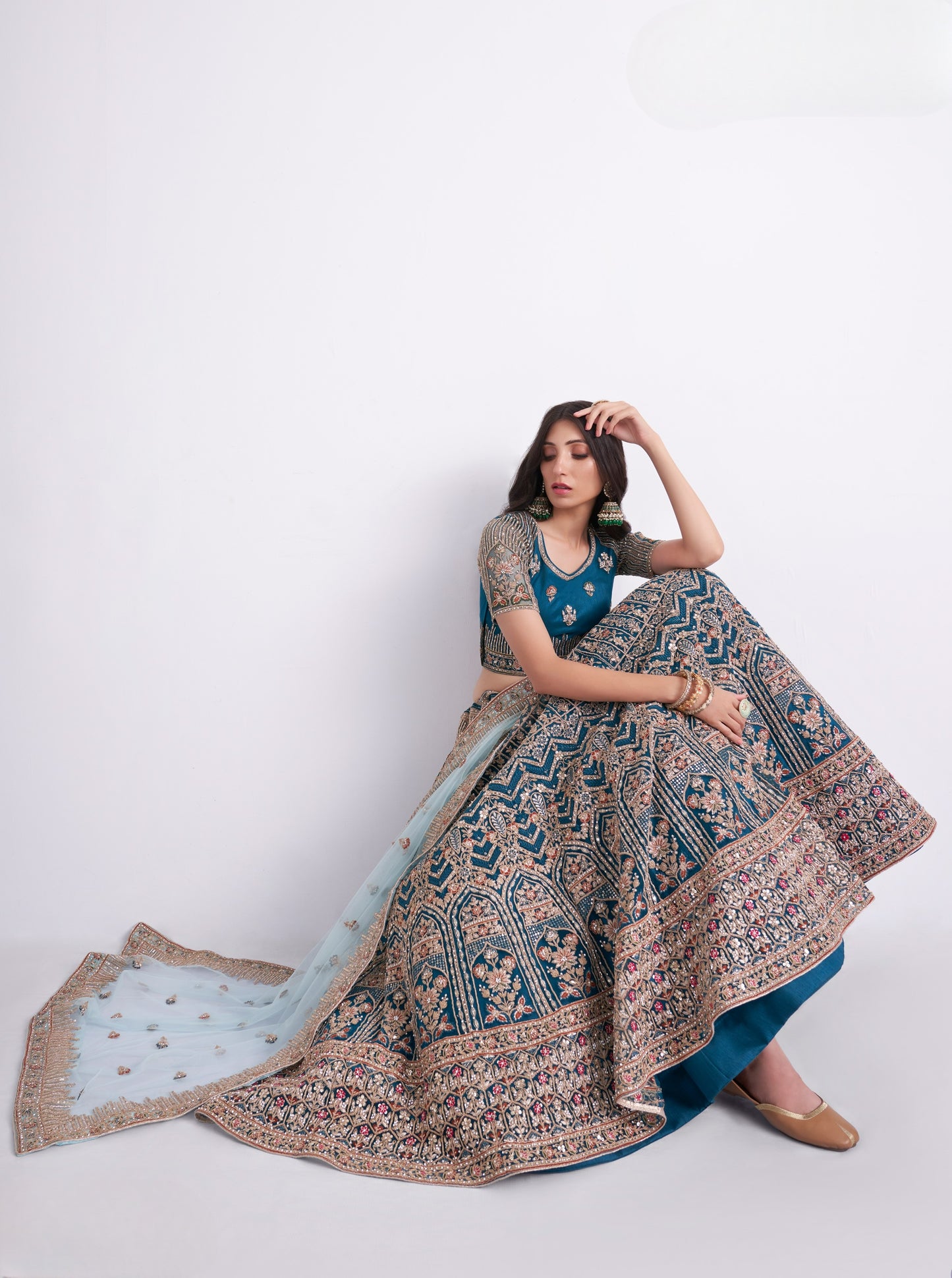 Aegean Blue Heavy Embroidered Georgette Designer Lehenga