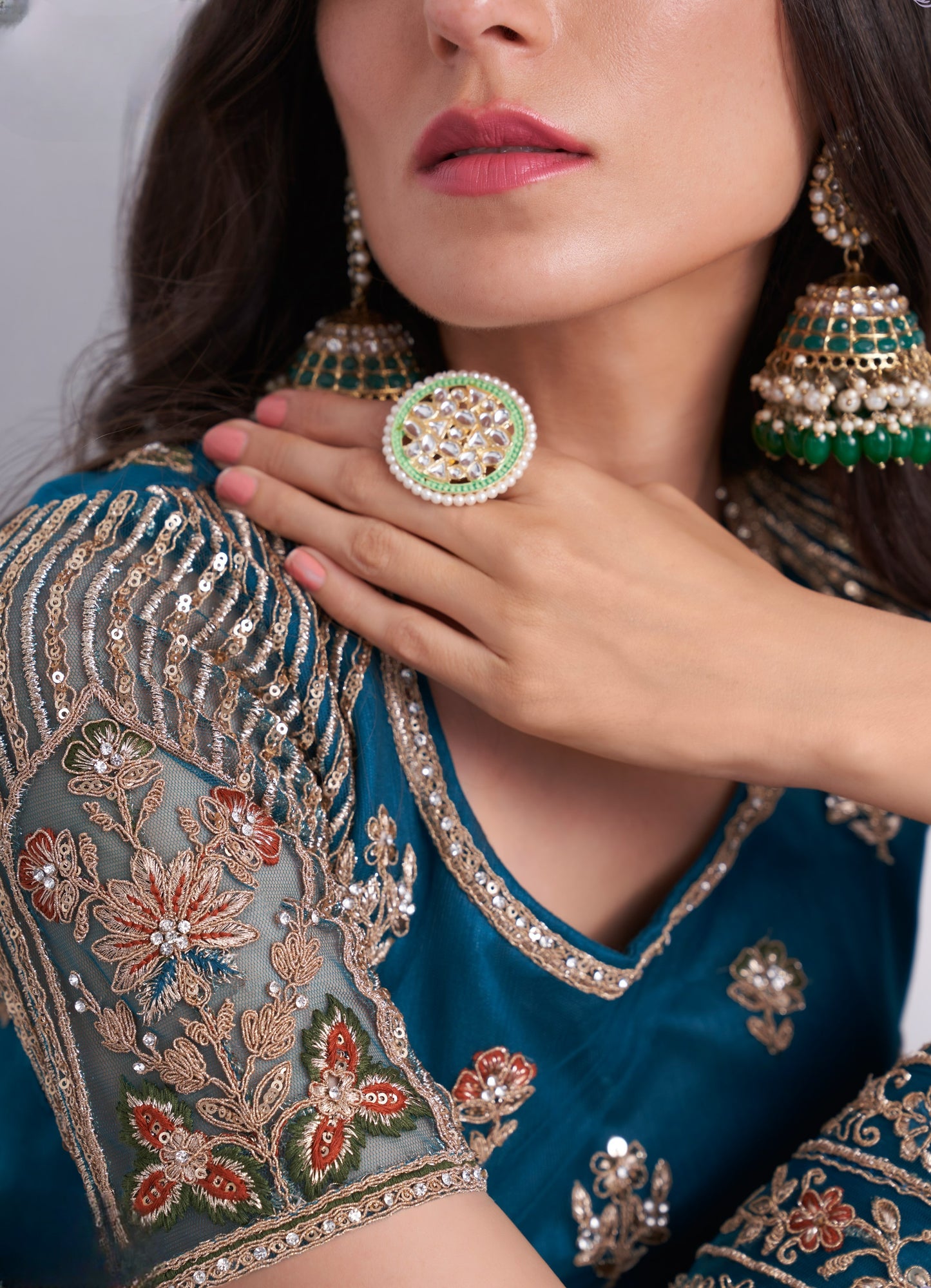 Aegean Blue Heavy Embroidered Georgette Designer Lehenga