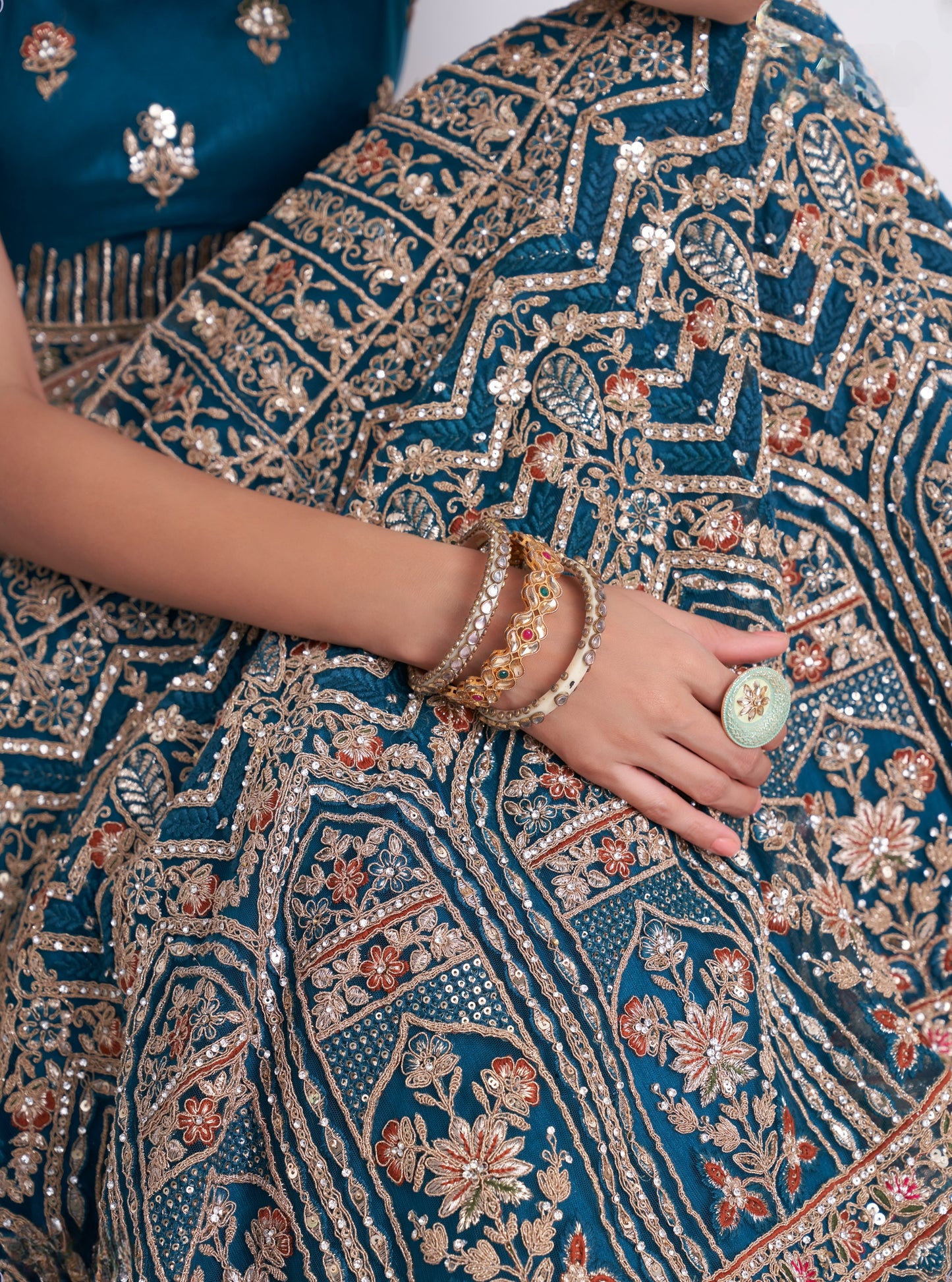 Aegean Blue Heavy Embroidered Georgette Designer Lehenga