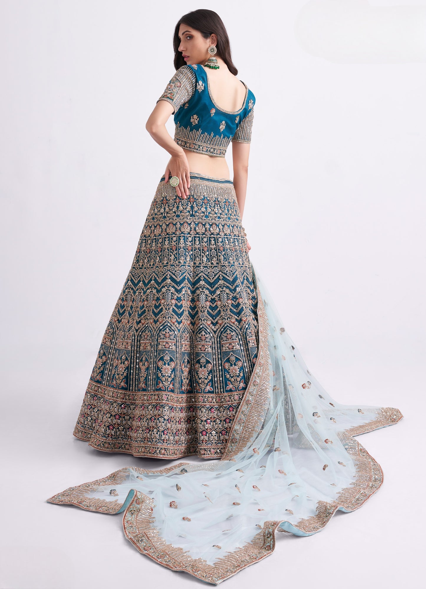 Aegean Blue Heavy Embroidered Georgette Designer Lehenga