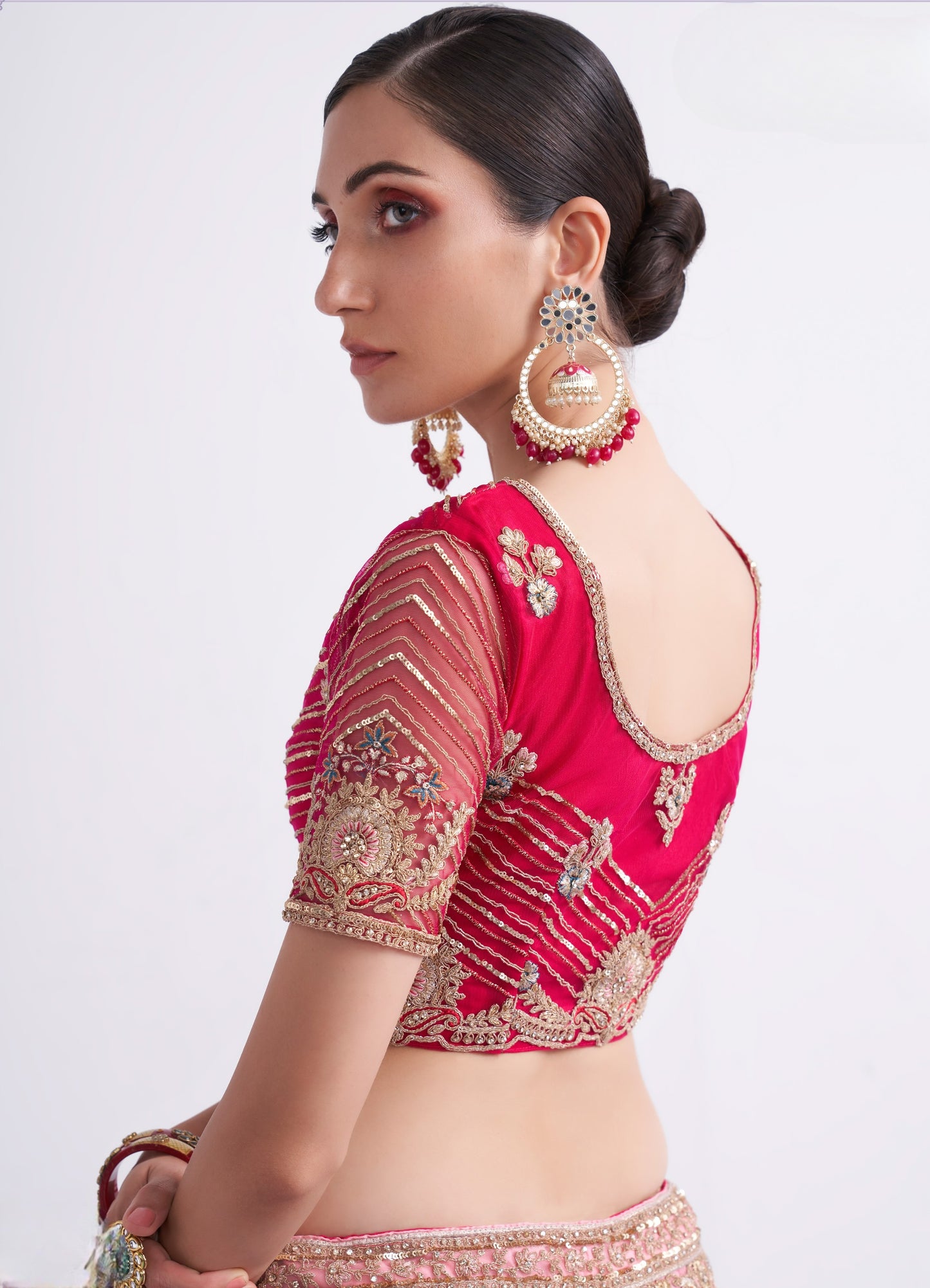 Rani Pink Shaded Heavy Embroidered Georgette Designer Lehenga