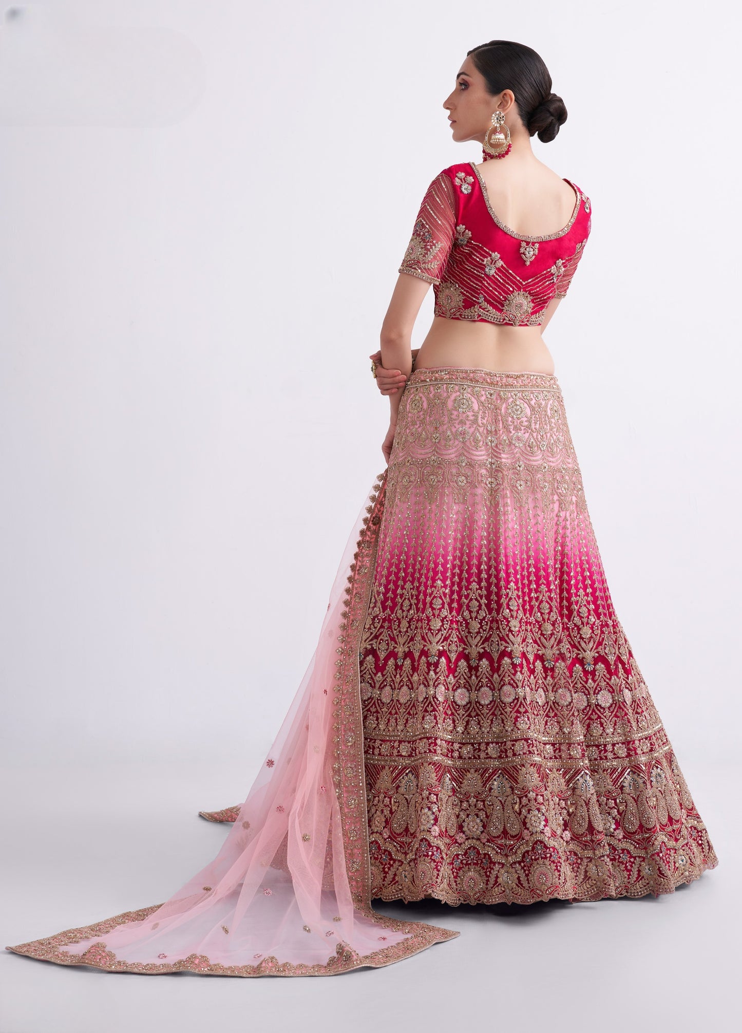 Rani Pink Shaded Heavy Embroidered Georgette Designer Lehenga
