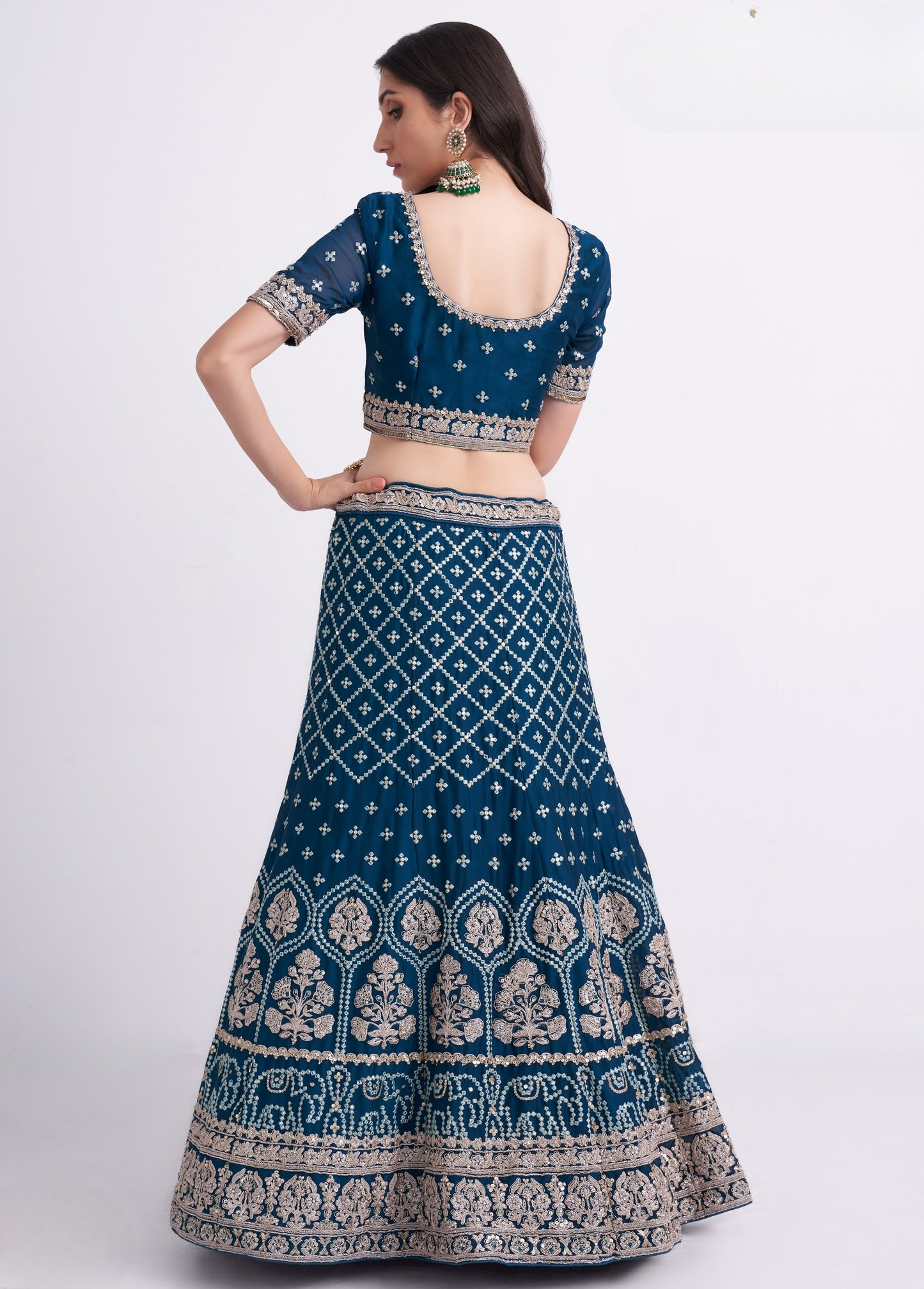 Teal Blue Heavy Embroidered Georgette Designer Lehenga