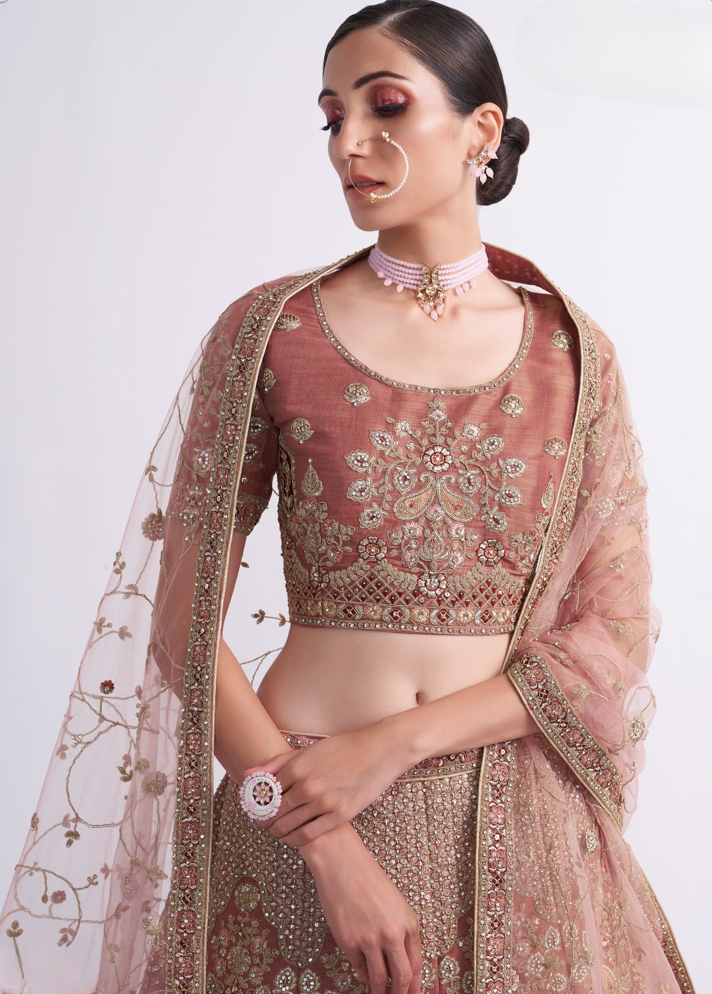 Rusty Brown Heavy Embroidered Shaded Silk Designer Lehenga
