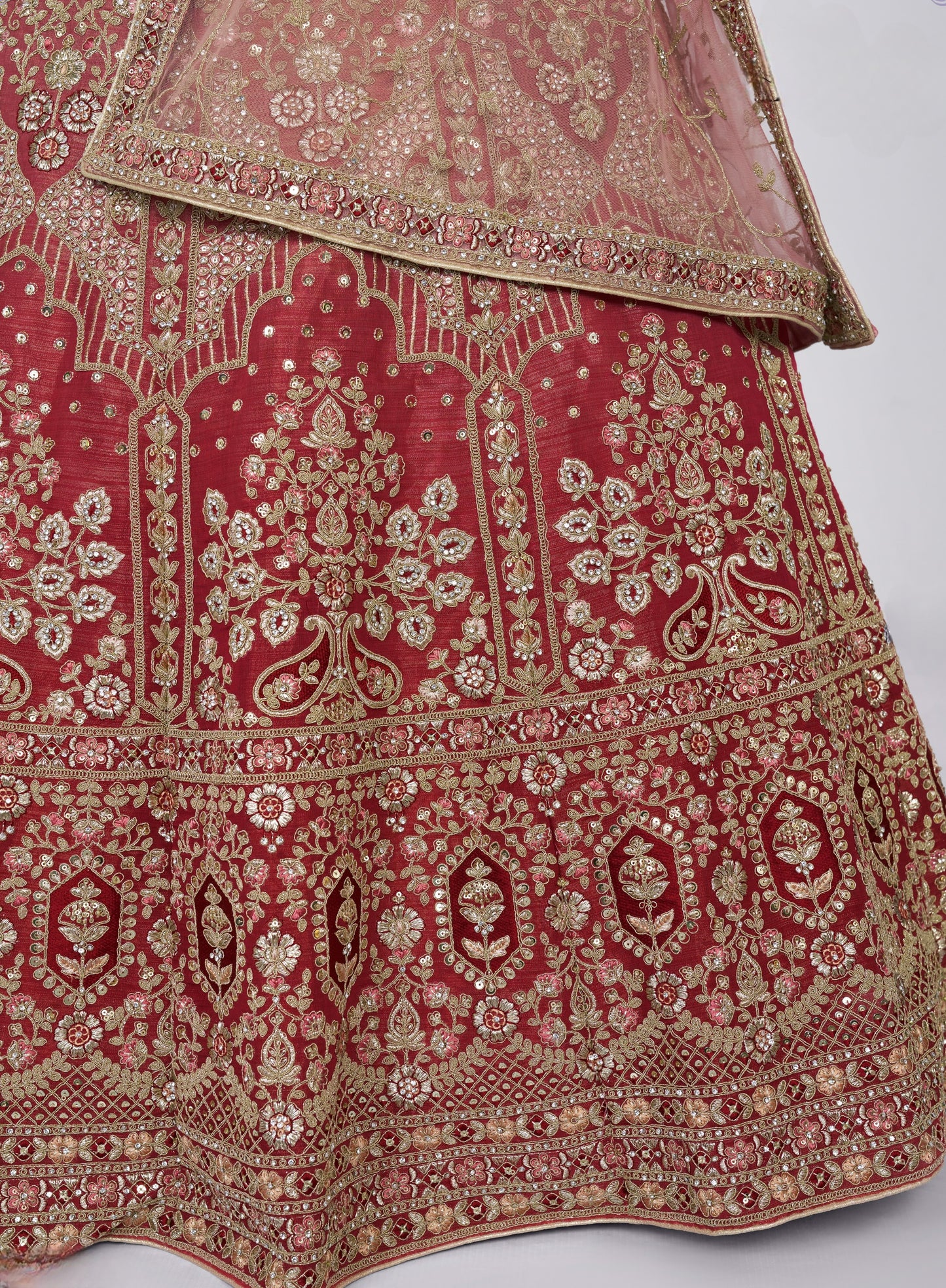 Rusty Brown Heavy Embroidered Shaded Silk Designer Lehenga