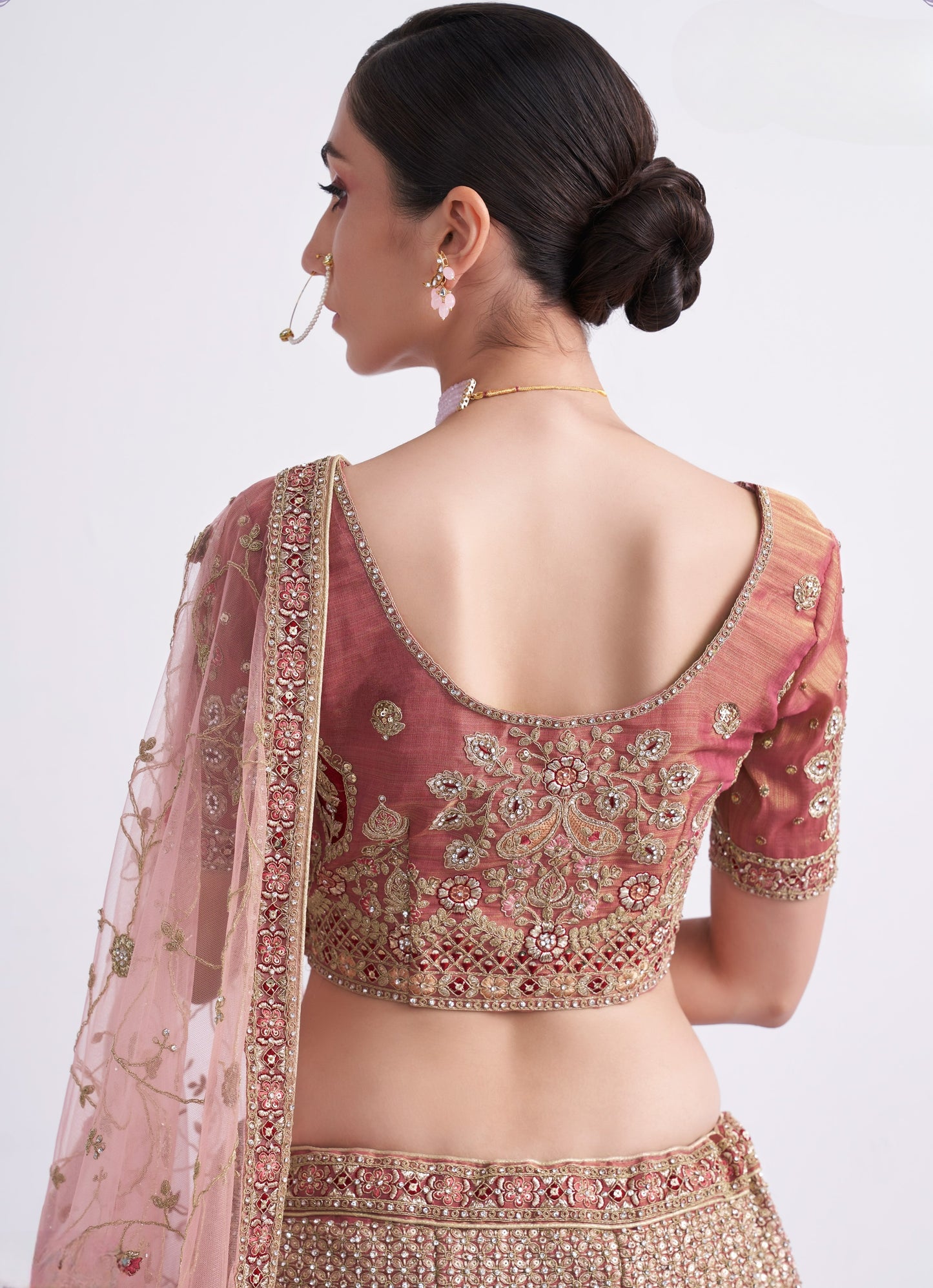 Rusty Brown Heavy Embroidered Shaded Silk Designer Lehenga
