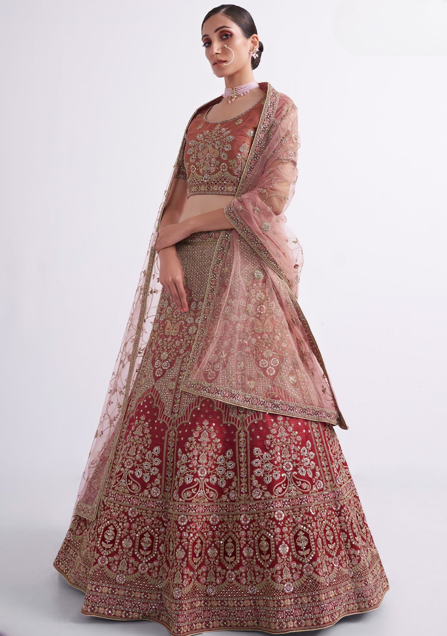 Rusty Brown Heavy Embroidered Shaded Silk Designer Lehenga