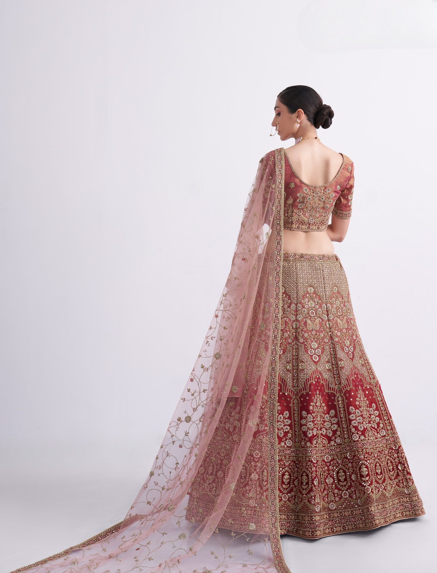 Rusty Brown Heavy Embroidered Shaded Silk Designer Lehenga