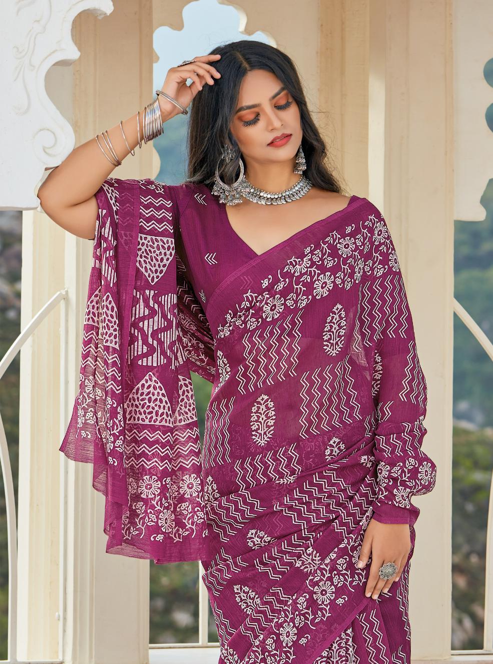 Magenta Printed Handloom Cotton Saree