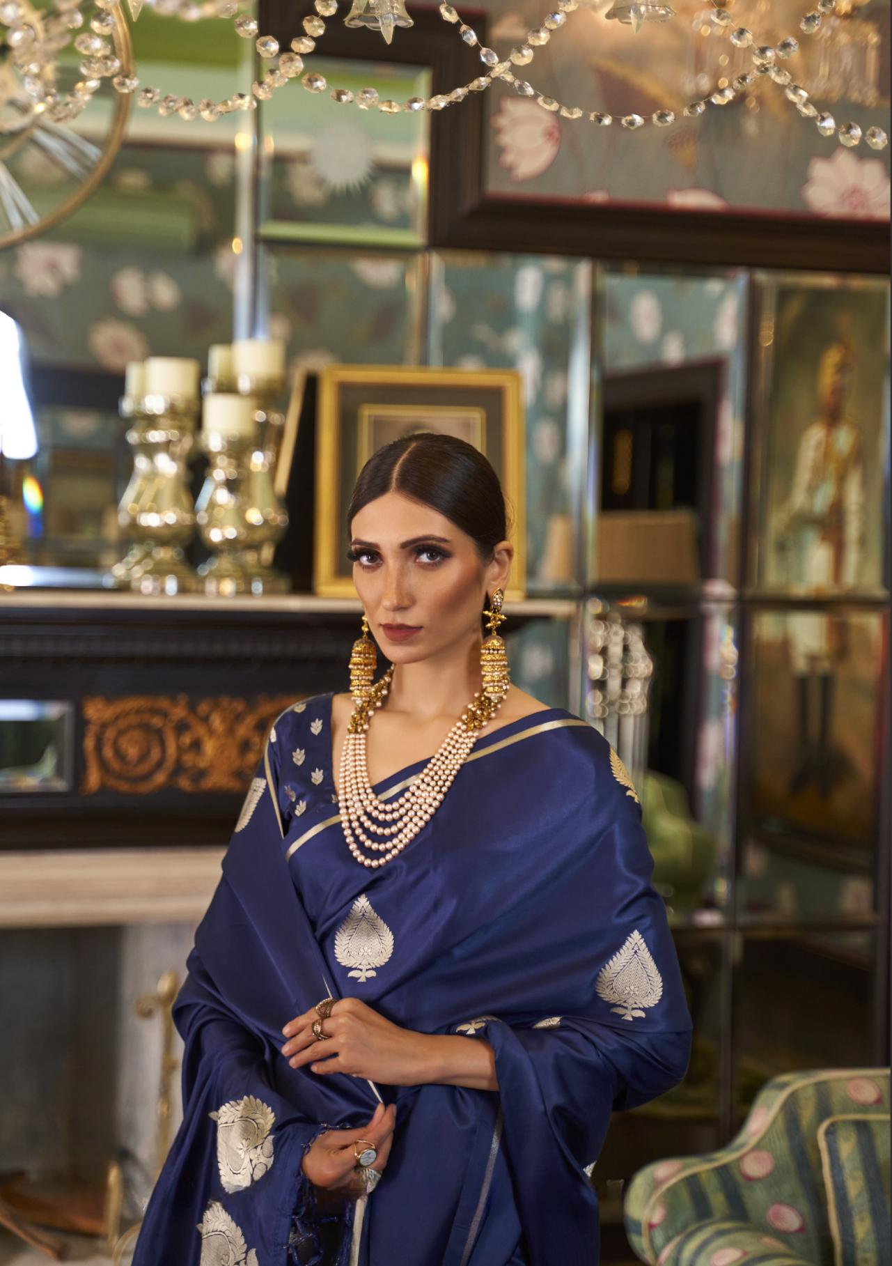 Royal Blue Zari Spades Satin Silk Saree