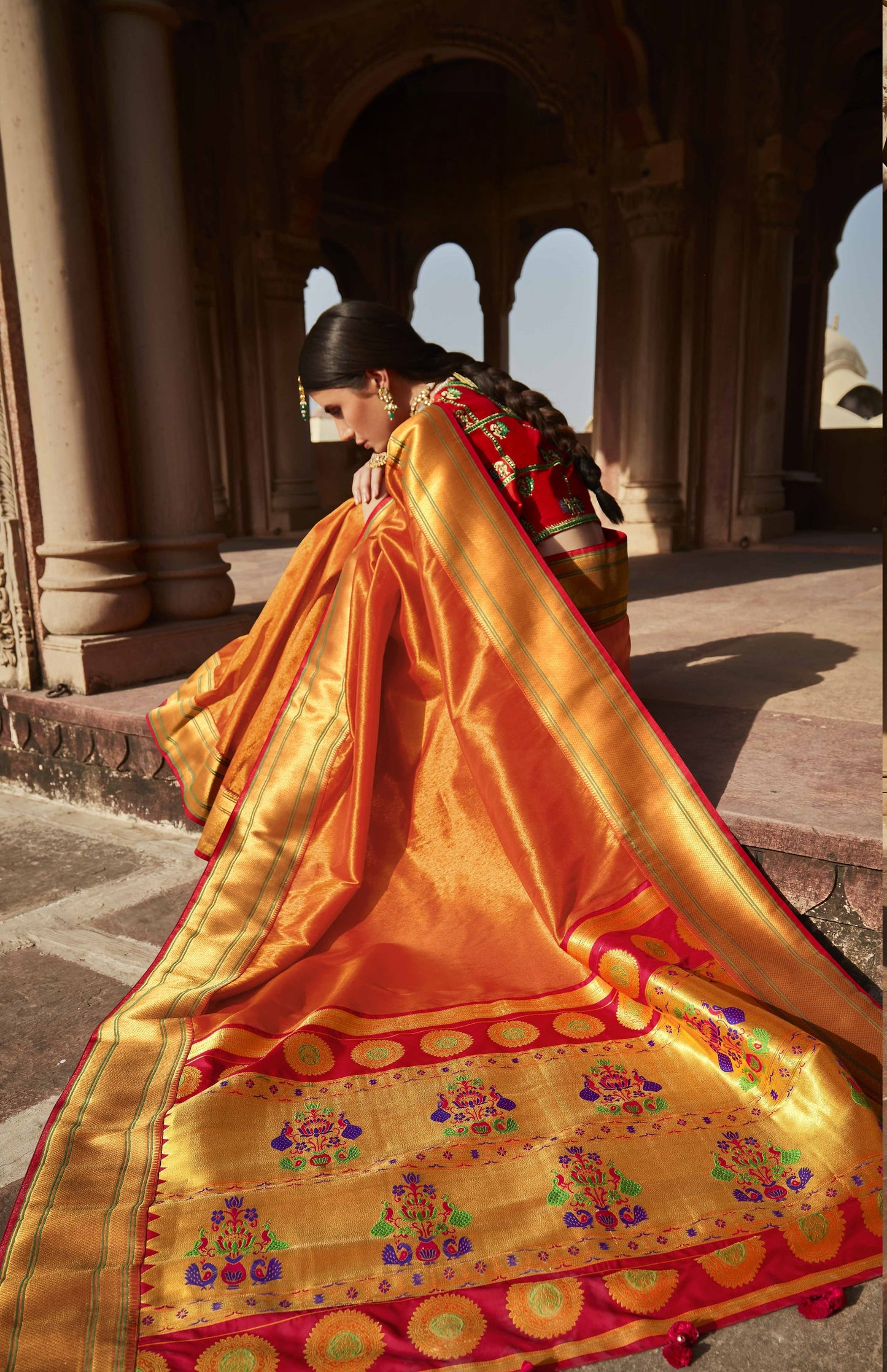 Kesar Orange Silk Saree With Designer Blouse