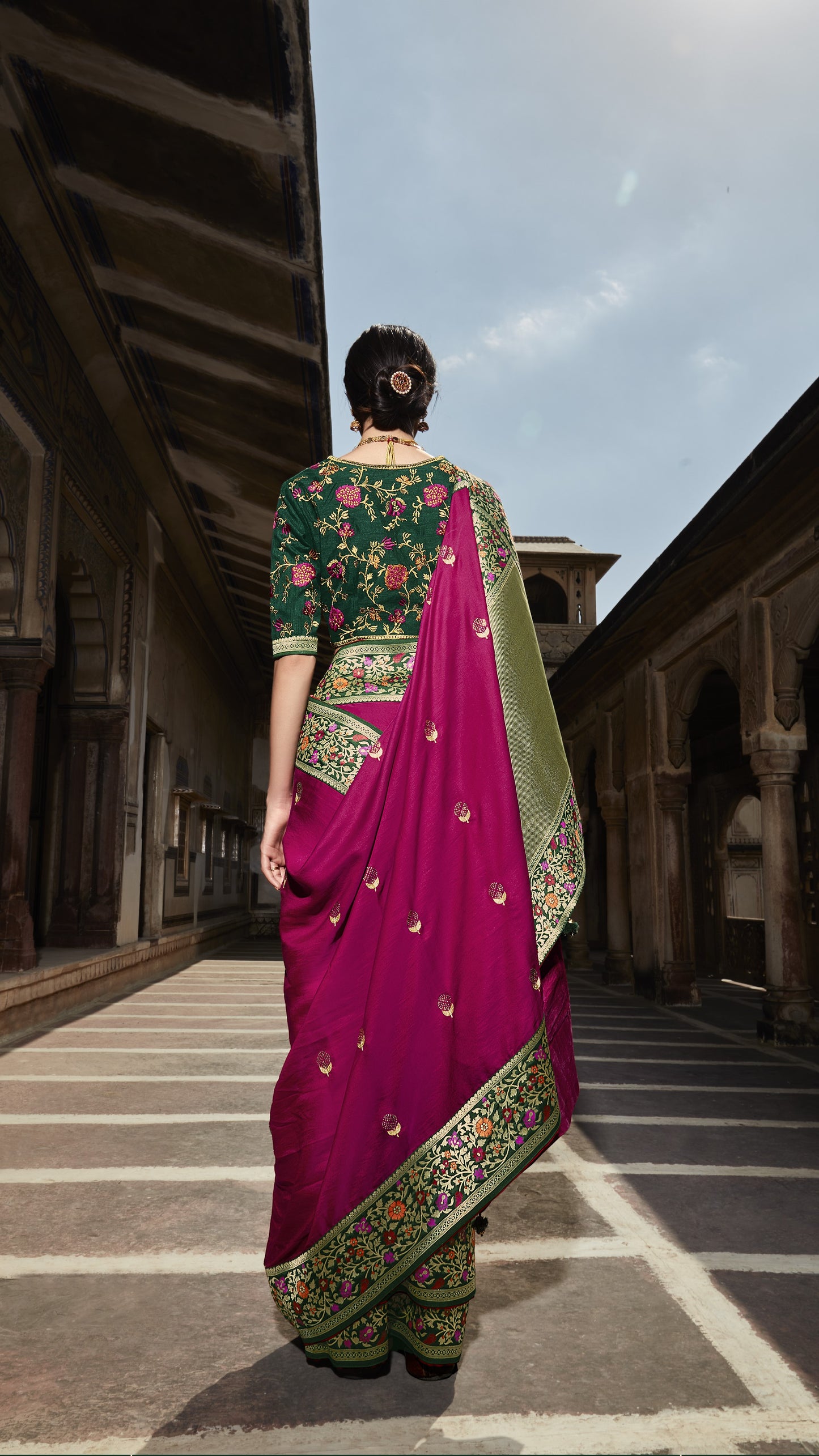 Rani Pink Silk Saree With Designer Blouse