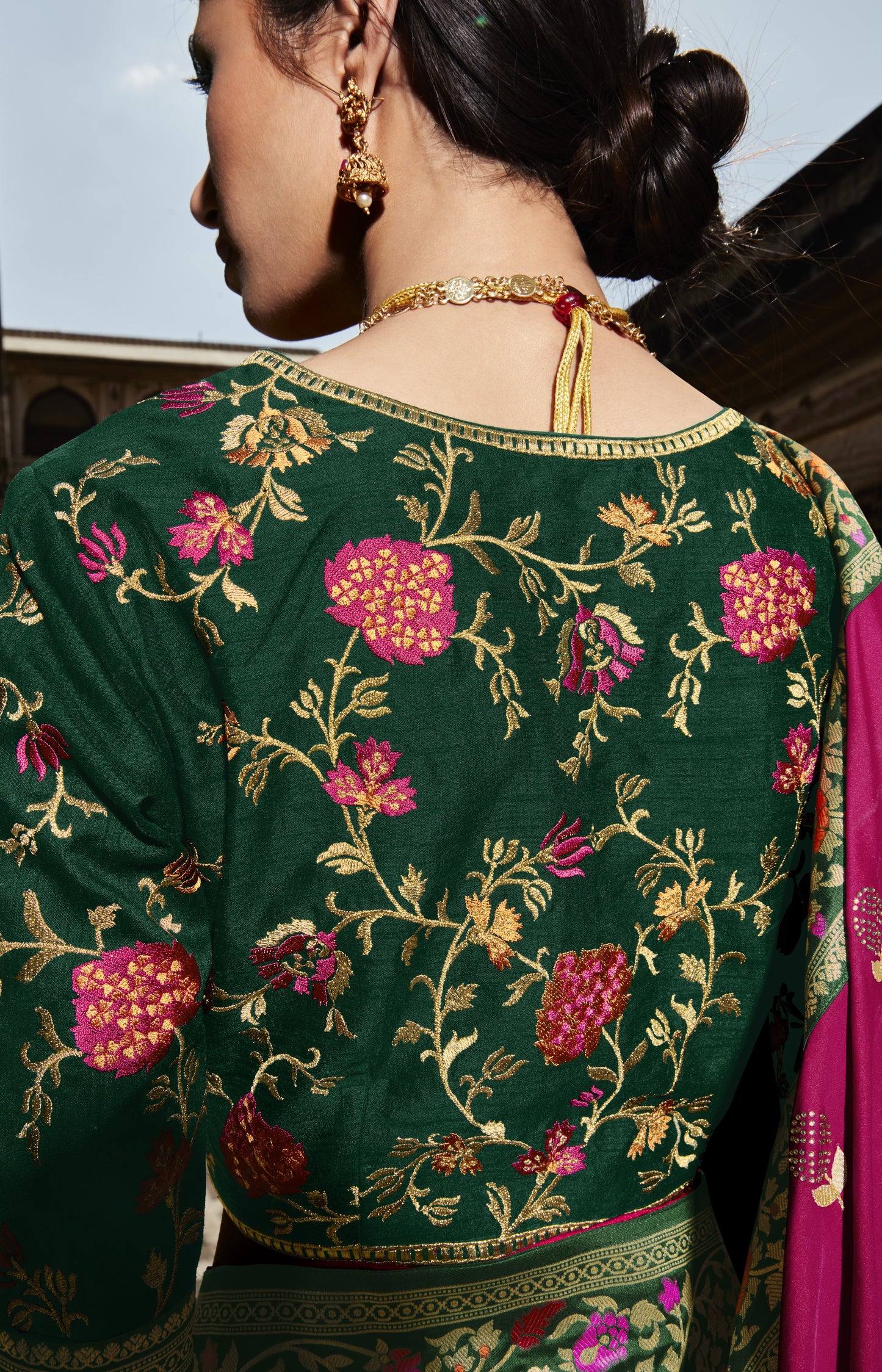 Rani Pink Silk Saree With Designer Blouse
