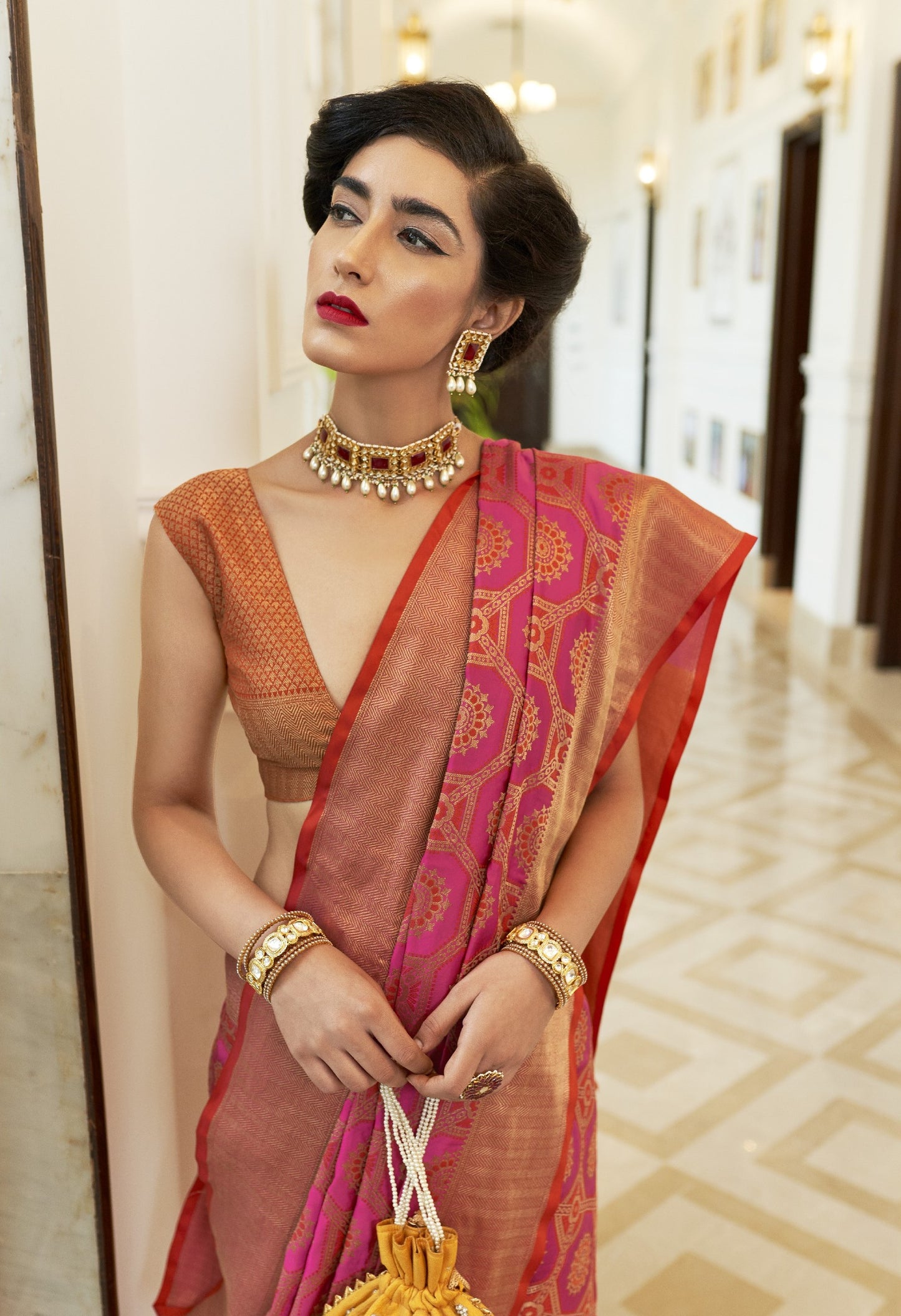 Rose Pink Weaved Patola Silk Saree