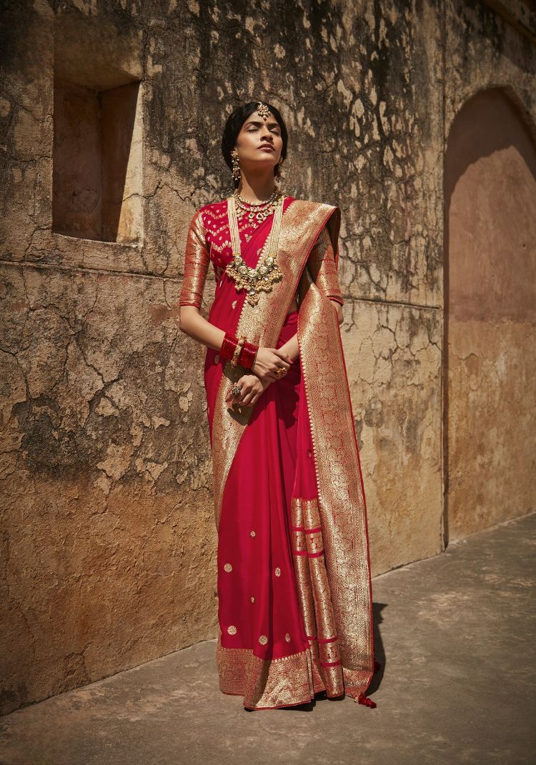 Bridal Red Banarasi Silk Saree With Designer Blouse STORI