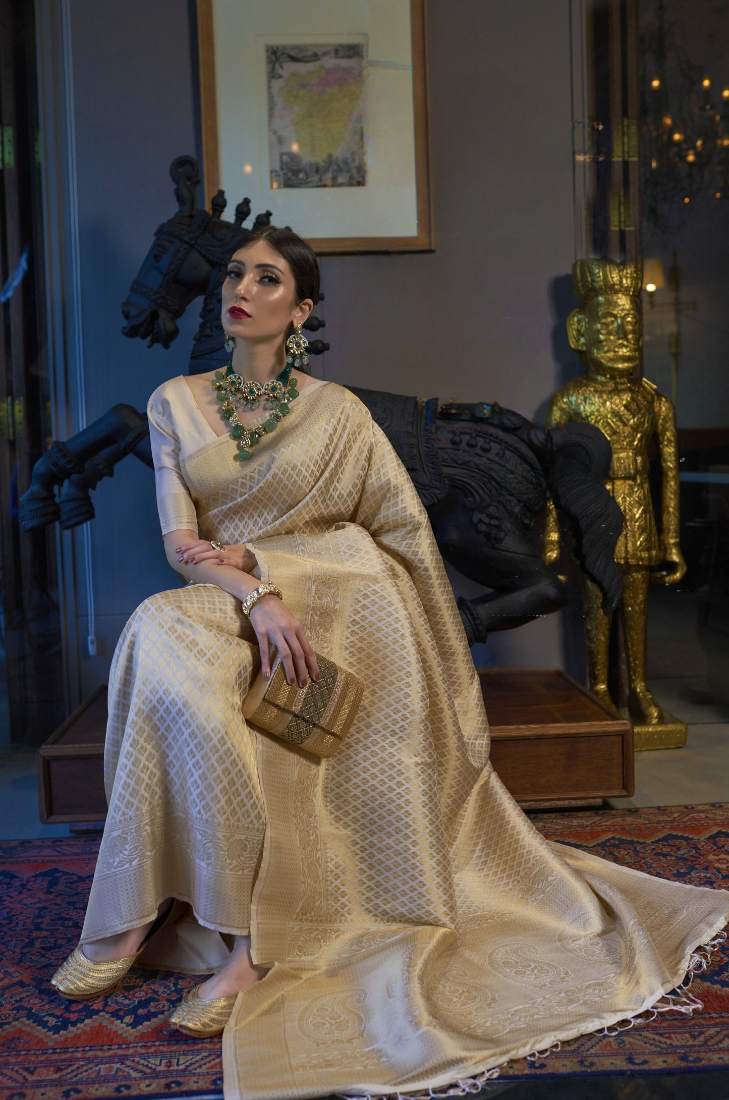 Golden Kanjivaram Silk Saree