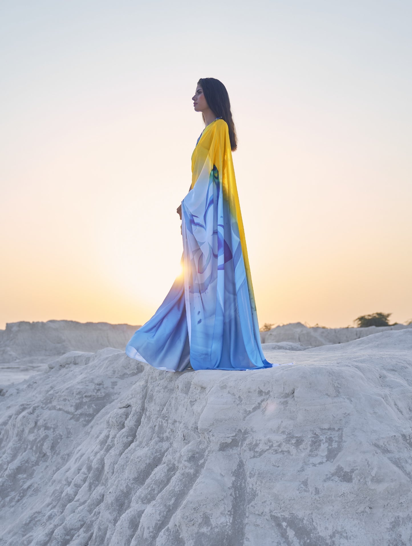 Mountain Summer Printed Satin Crepe Silk Saree