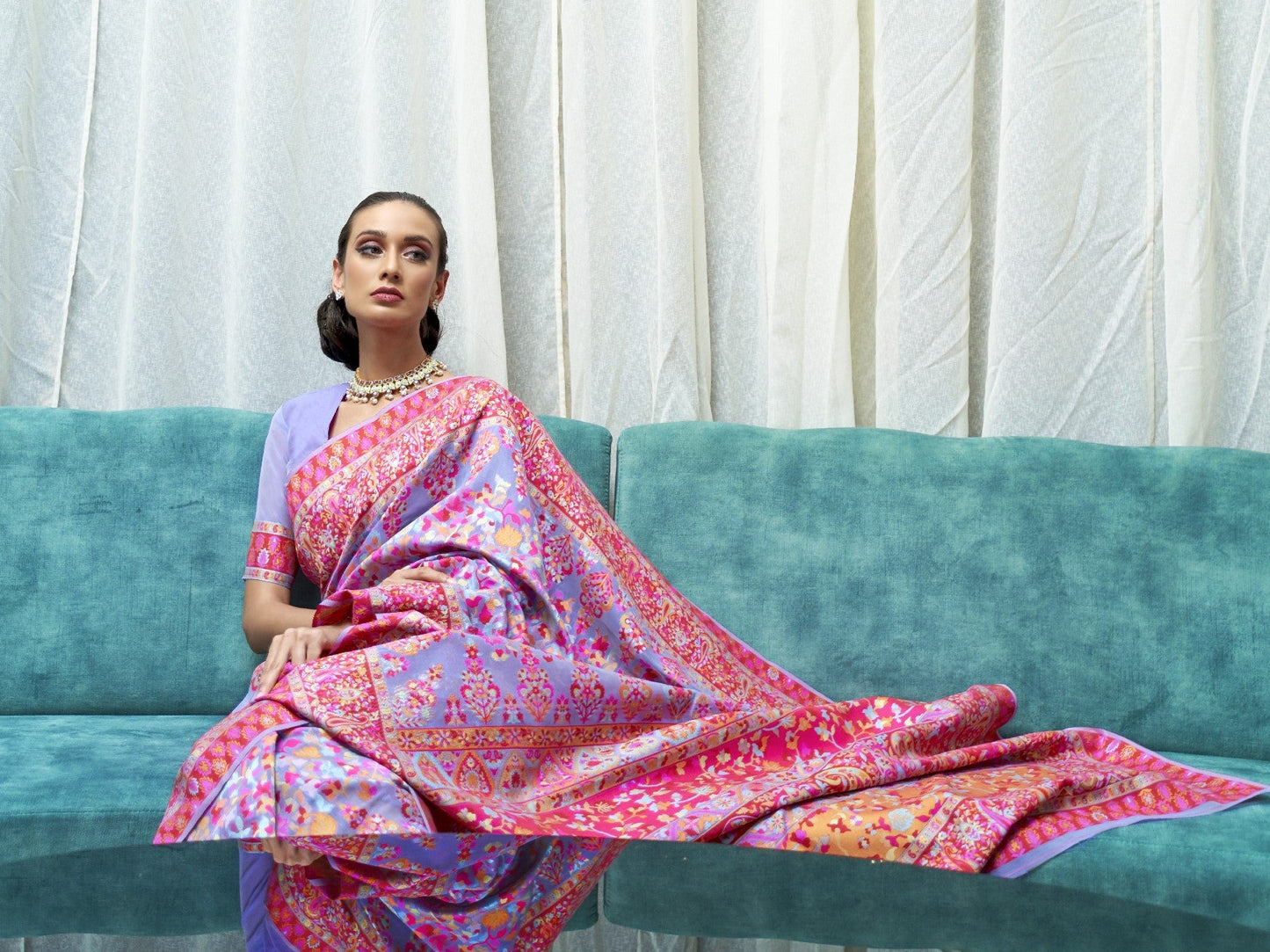 Pale Purple Kashmiri Weaved Jamewar Saree
