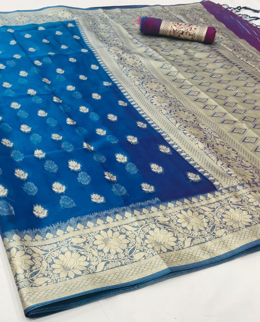 Sapphire Blue Organza Silk Saree