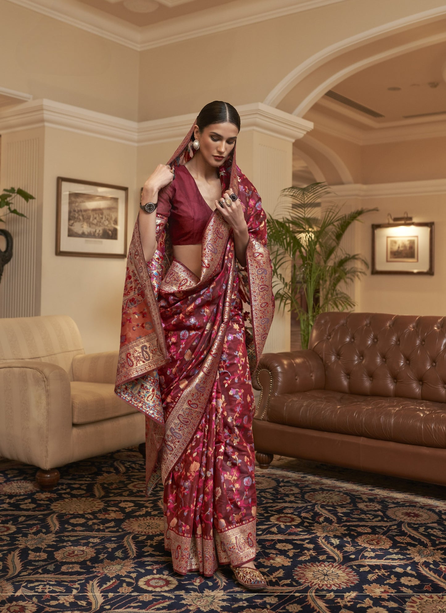Congo Brown Kashmiri Kani Jamewar Saree