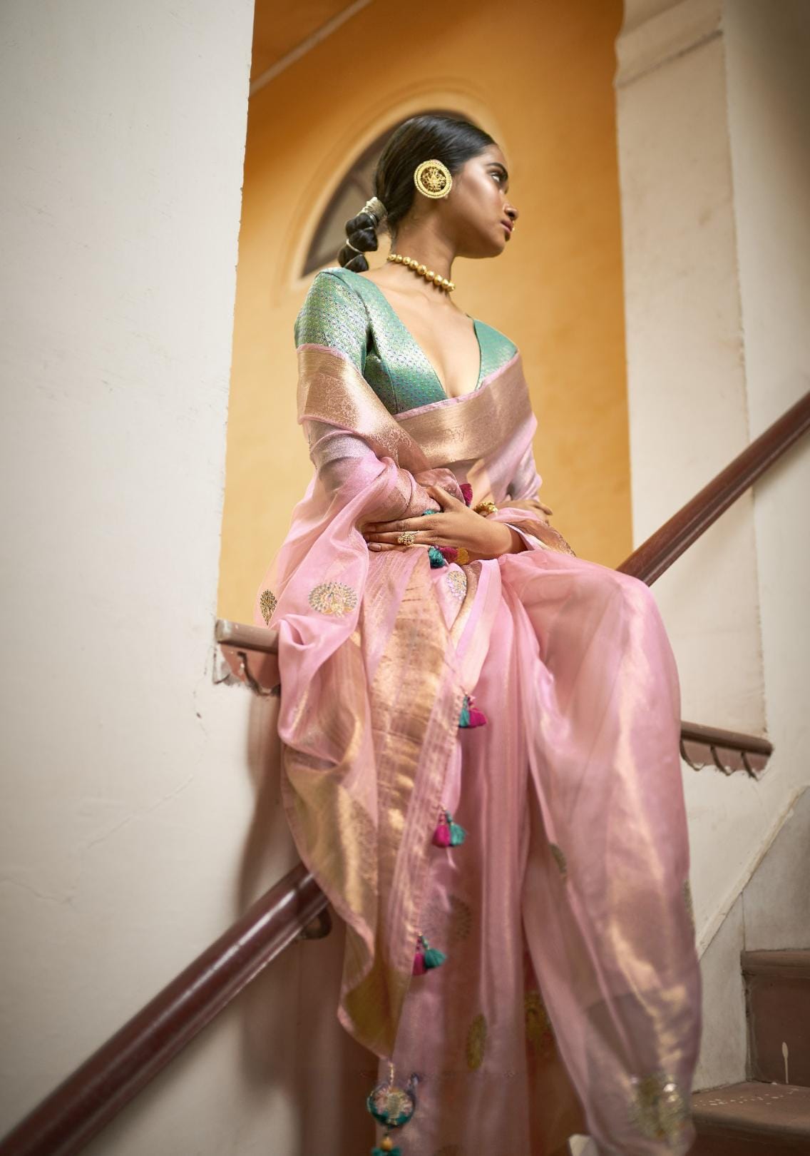 Blush Pink Embroidered Organza Silk Saree