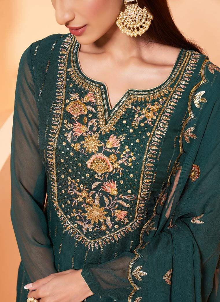 Moss and Mehandi Green Embroidered Georgette Sharara Set